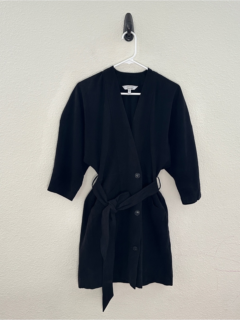 & Other Stories Dress‎ Womens 6 Black Linen Blend Button Belted Kimono Mini